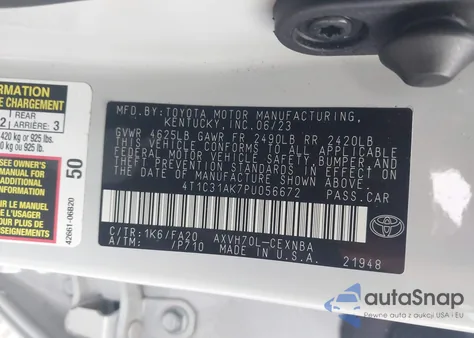 2023 Toyota Camry Le Hybrid из США, поврежденный, VIN 4T1C31AK7PU056672